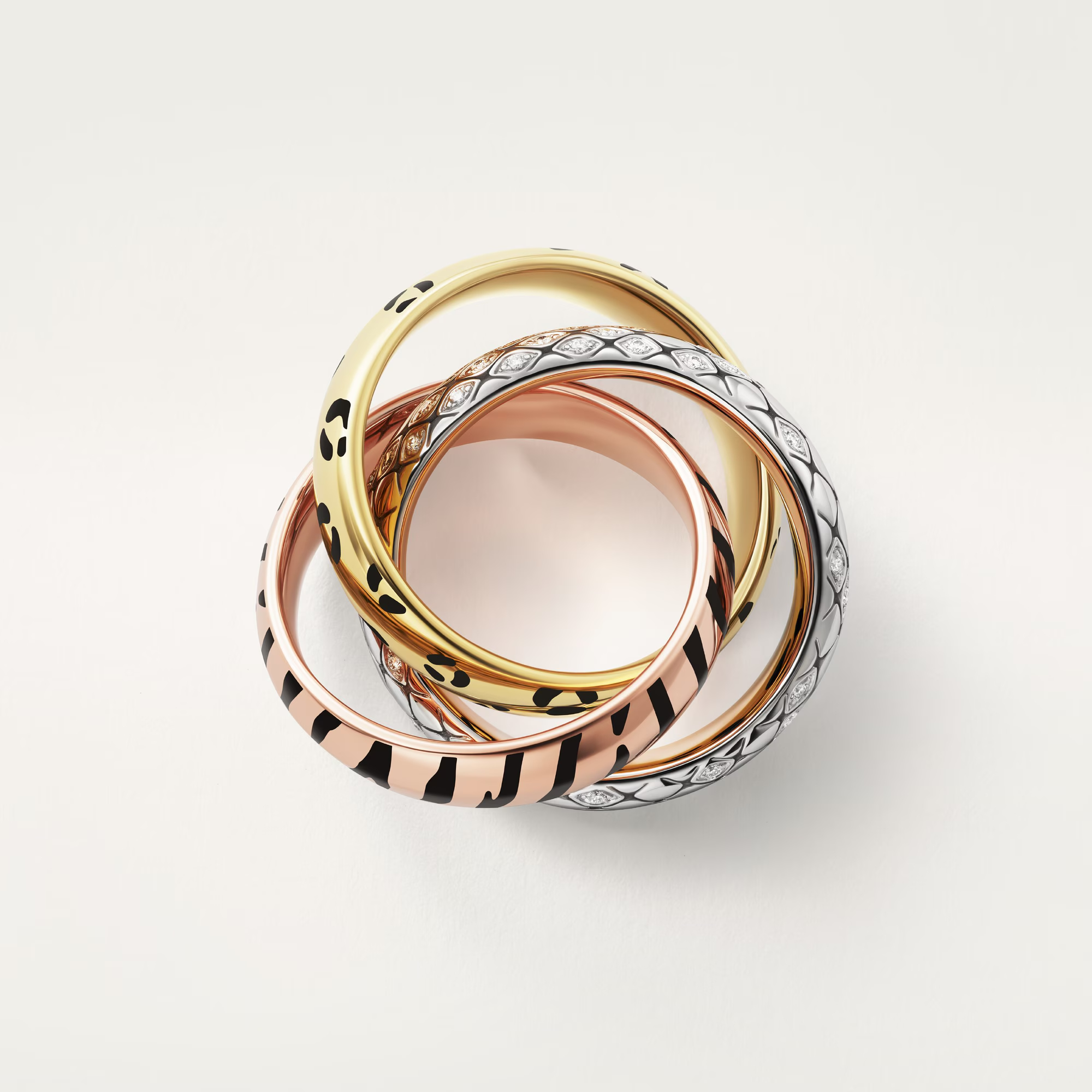 Carty Three Circles Ring, Three Tone, Lacquer, Half-Paved