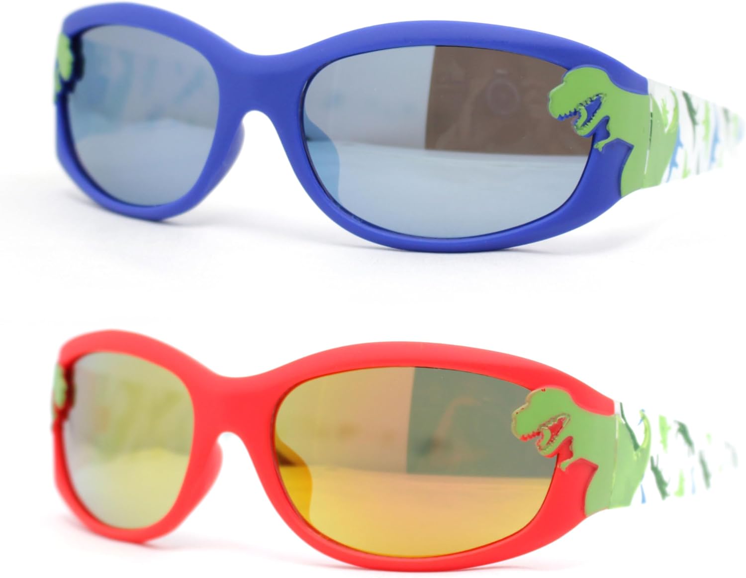 SA106 Boys Color Mirror T-Rex Dinosaur Print Arm Oval Sport Sunglasses