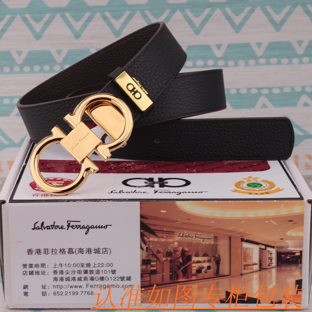[TOP] Ferragamo Men's Belt 3.5cm - Black - 711 Luxury