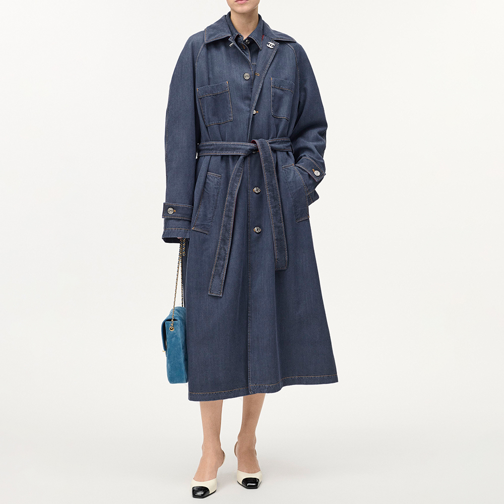 Chanel blue Clothing CHANEL Trench Coat Silk Dark Denim Blue #378383 | Nigo Office