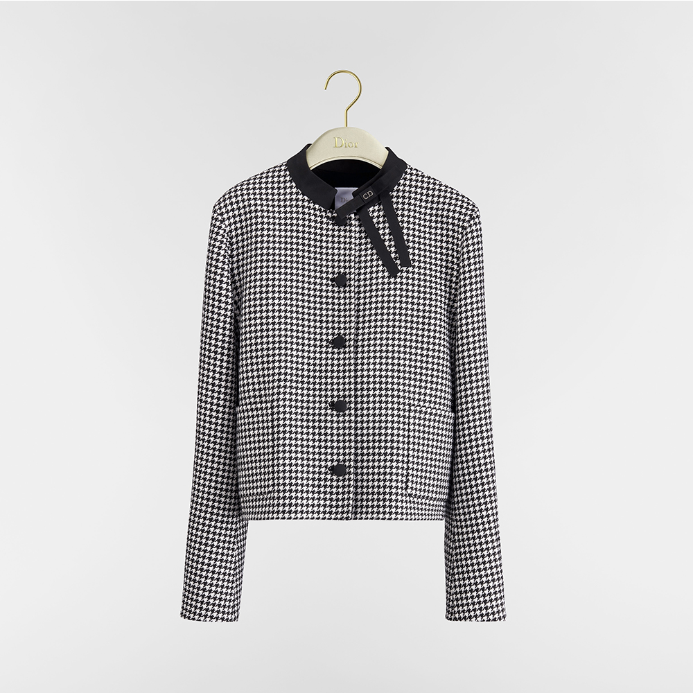 DIOR Cropped Jacket Black and White Houndstooth Virgin Wool Blend #378353