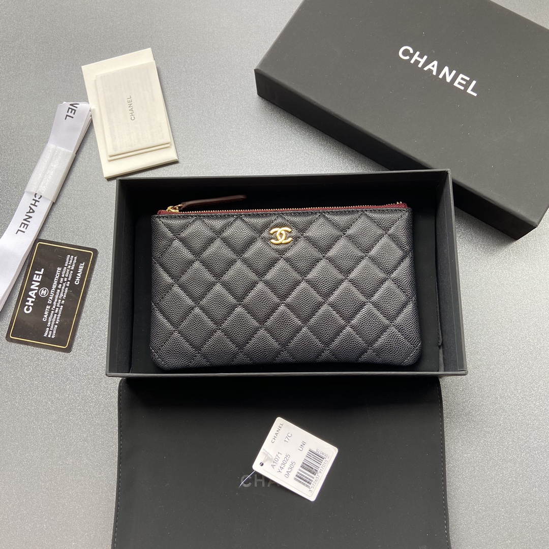 [TOP] CHANEL Caviar Wallet 20cm - Black - GHW - 711 Luxury