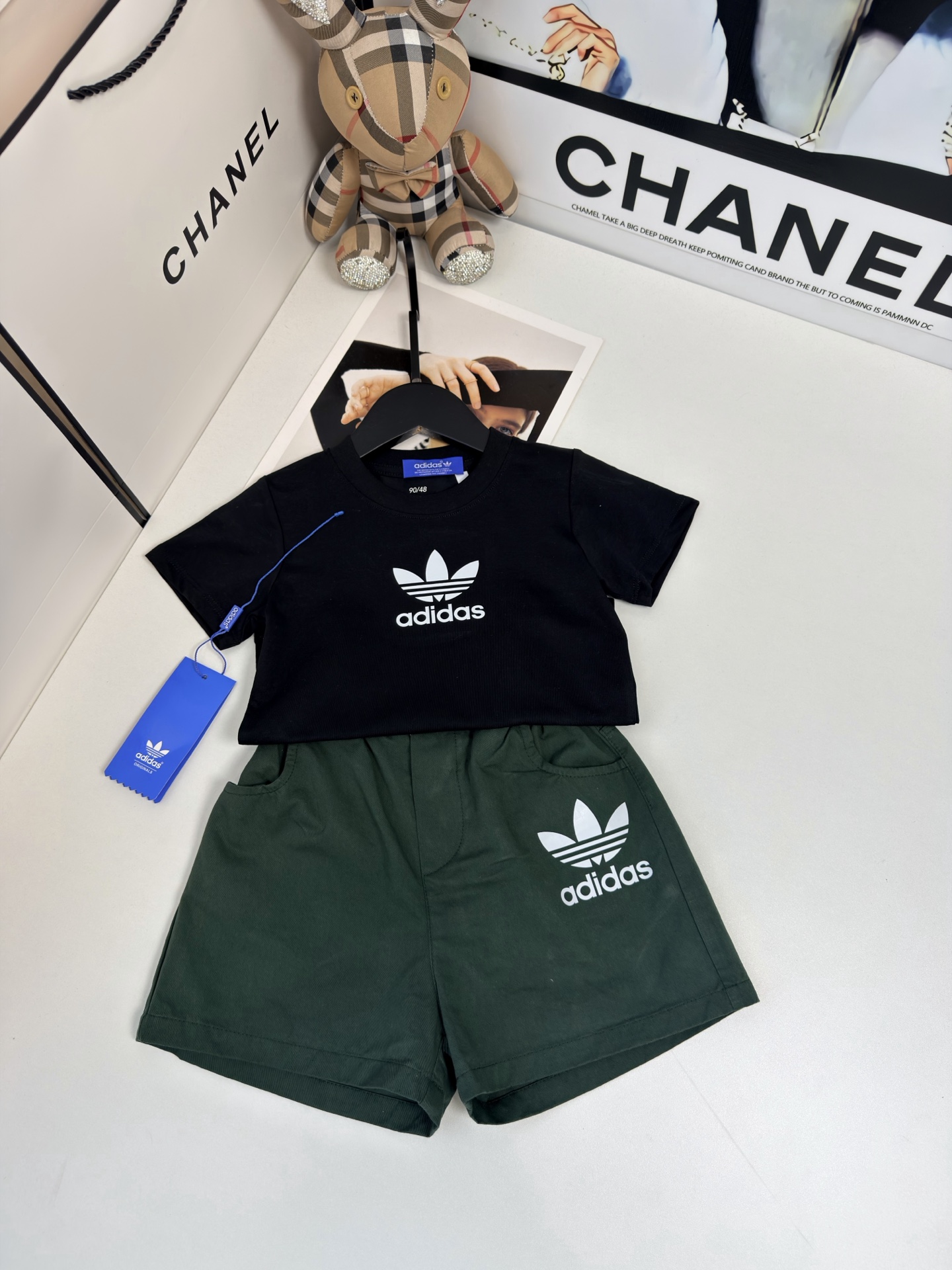 Adidas Unisex Toddler Kids 2-Piece Trefoil Logo Cotton Short Sleeve Tee & Woven Shorts Set Boys Girls Sizes 80-120