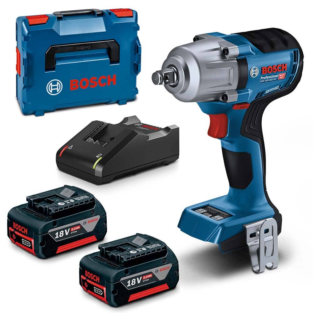 BOSCH 18V Brushless 2 x 5.0Ah 1/2inch Impact Wrench Kit GDS 18V-450 HC 06019K4041