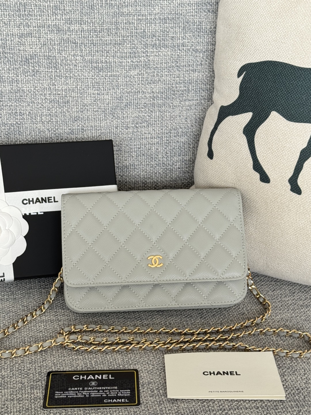 [TOP] CHANEL Woc Bag Cowhide 19x12x3cm - Gray & GHW - 711 Luxury