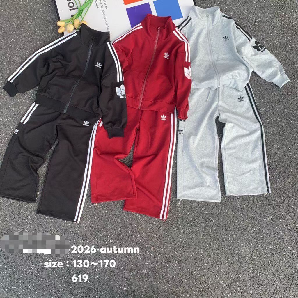 Adidas Unisex Kids 3 Strip Stand Collar Zip Jacket & Wide Leg Track Pants Two Piece Tracksuit Boys Girls Sizes 130-170
