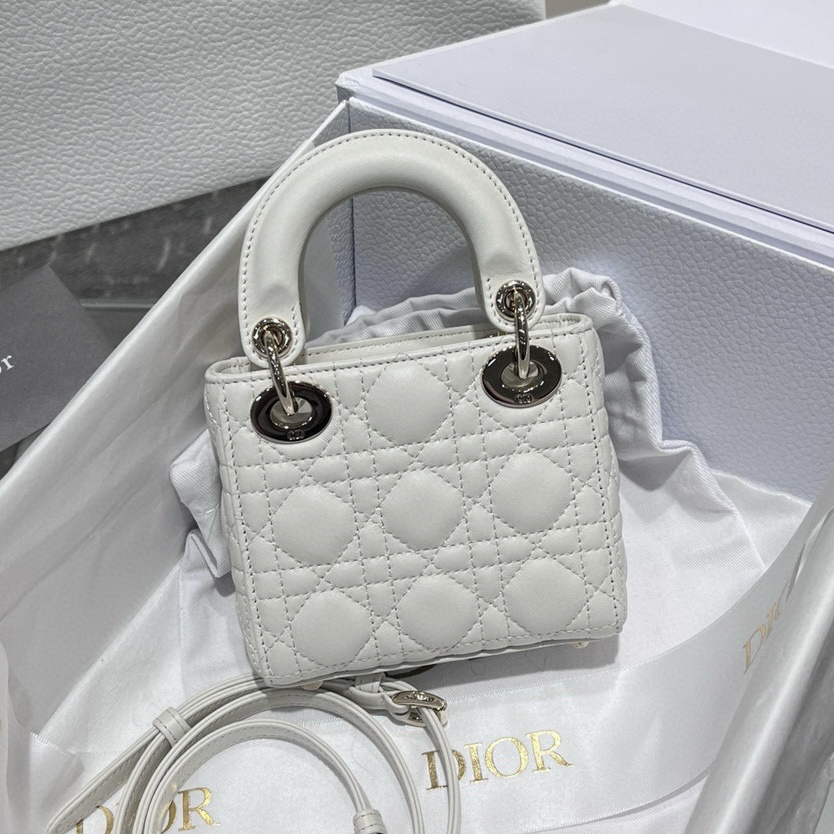 [TOP] Christian Dior Lady Dior Bag Lambskin 12x10.2x5cm - White - 711 Luxury