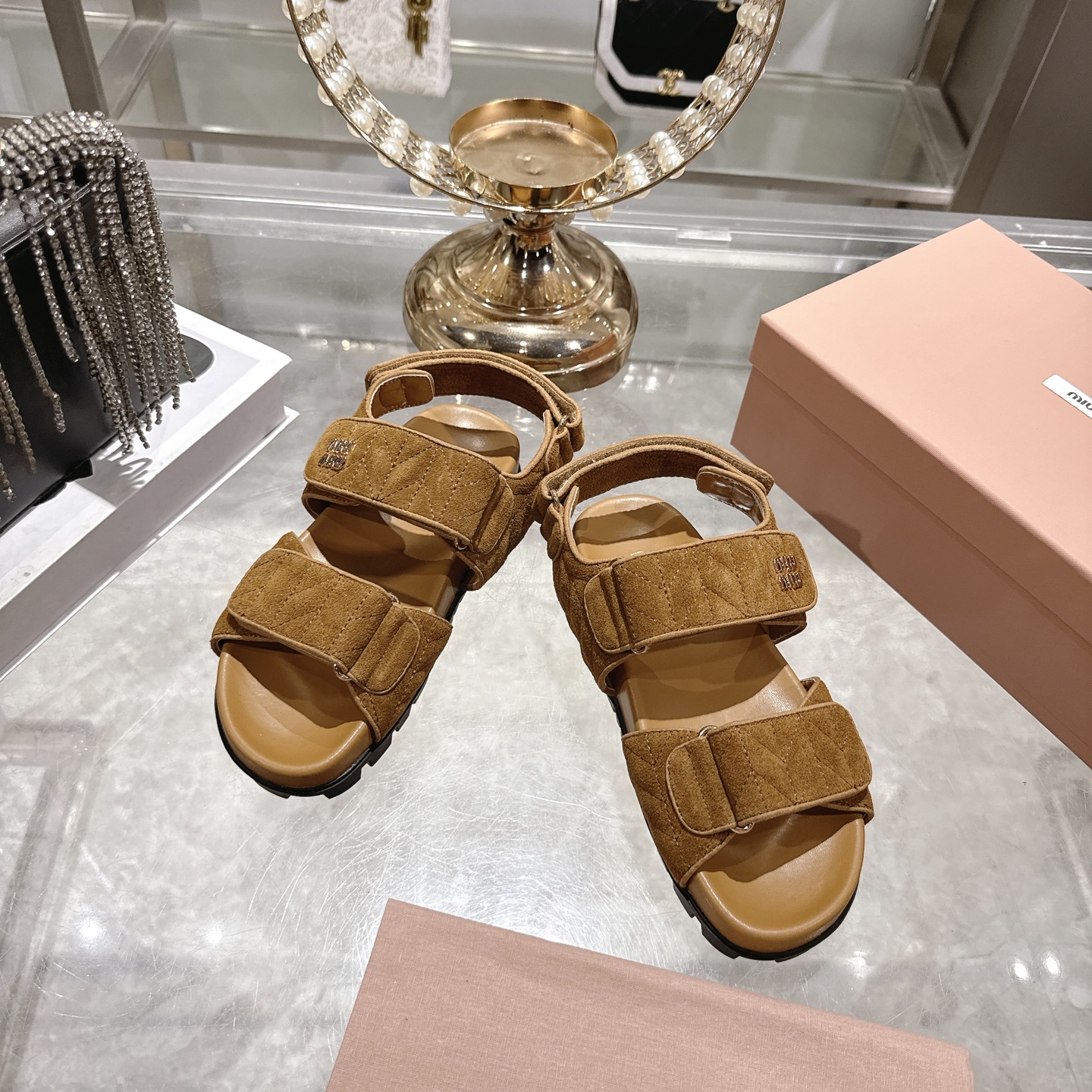 [TOP] Miu Miu Cowhide Sandals - Brown - 711 Luxury