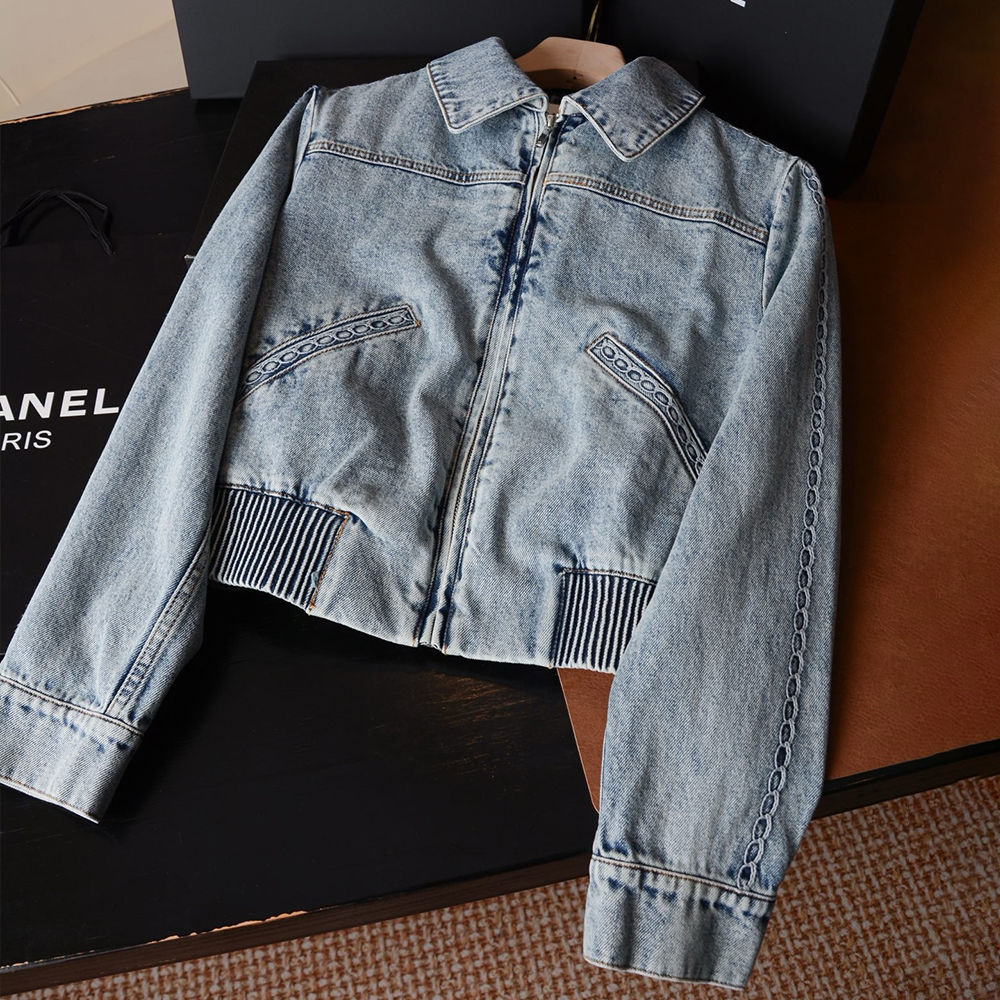 CHANEL Blouson Embroidered Denim #389371