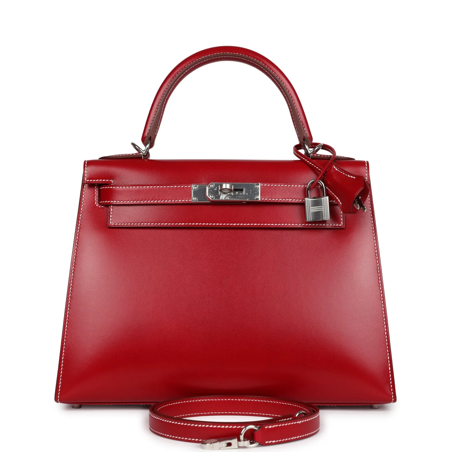 Hermes Kelly Sellier  Rouge Piment Box Palladium Hardware