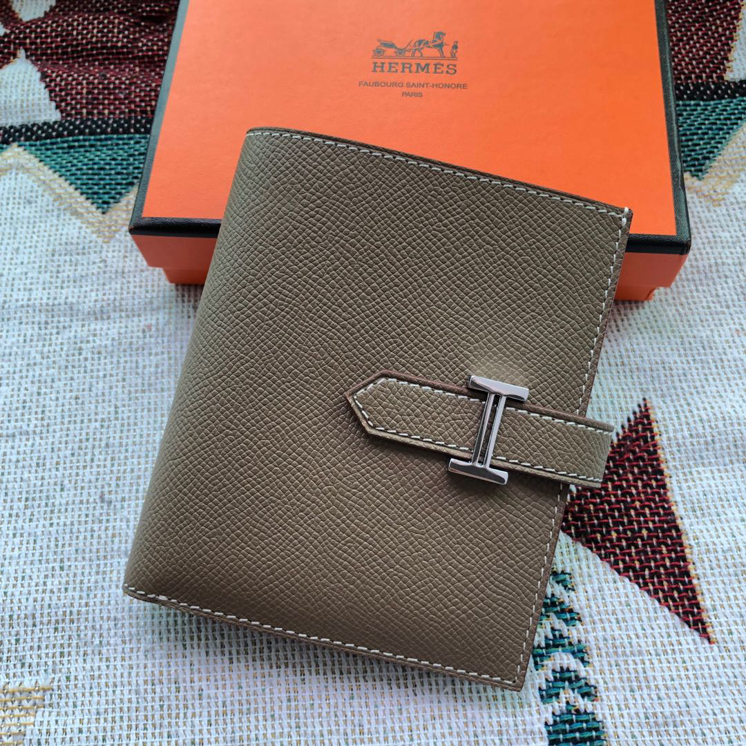 [TOP] HERMES Bearn Short Wallet Epsom 12cmx10cm - Etoupe
