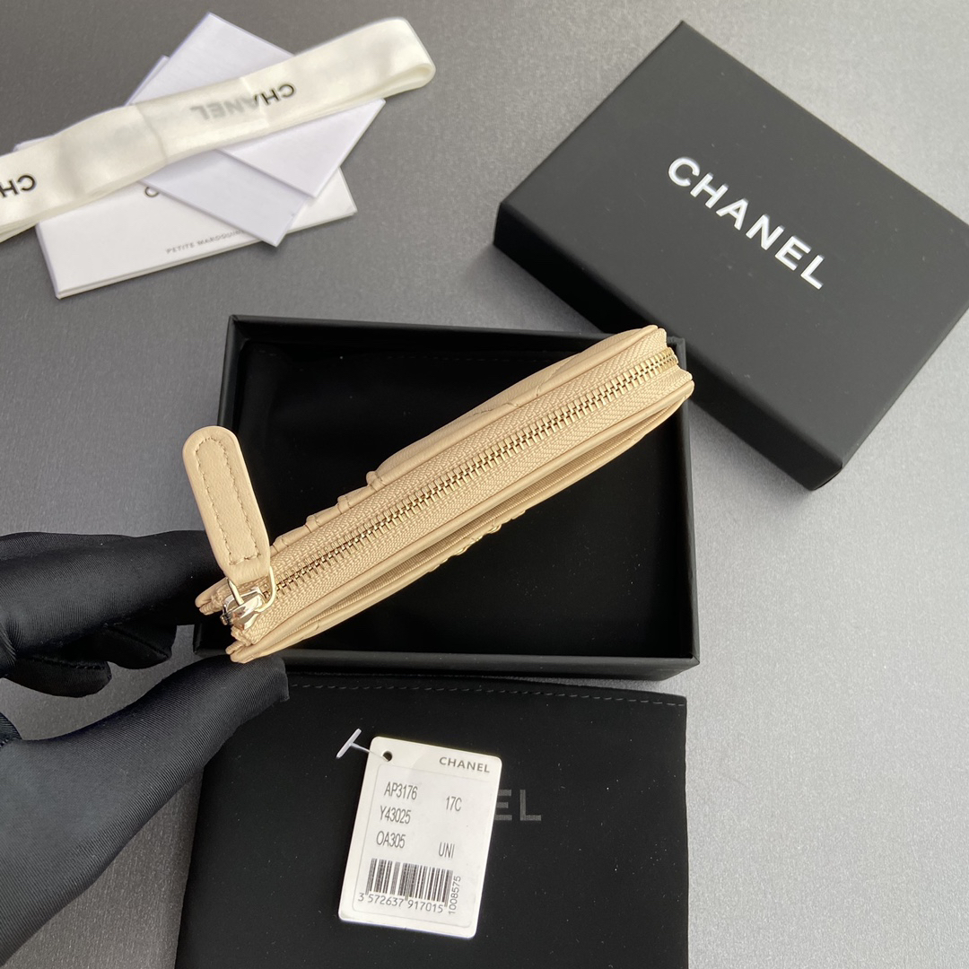 [TOP] CHANEL Mini Zipper Card Holder 13x9x2cm - Apricot - 711 Luxury
