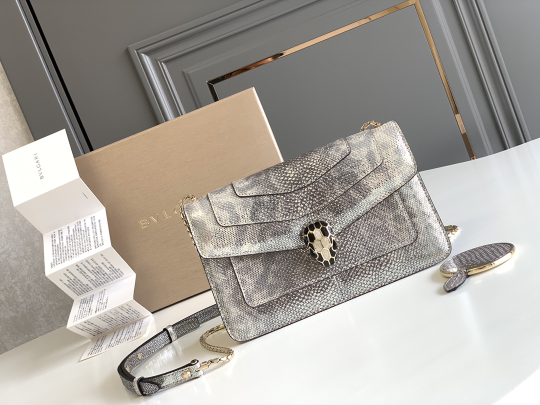 [TOP] BVLGARI Serpenti Forever Bag Snake Skin 22.5x13x5cm - White - 711 Luxury