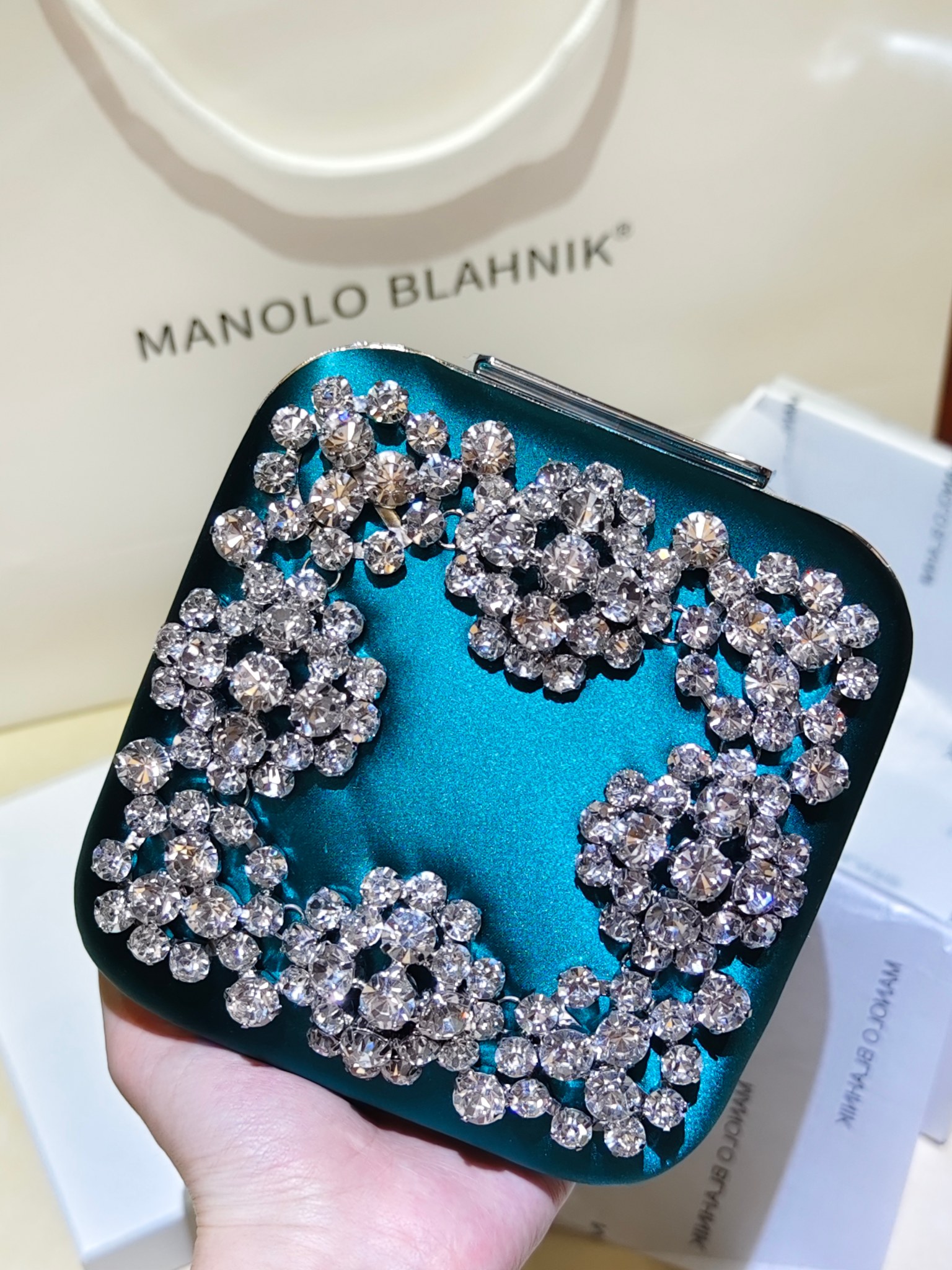 [TOP] MANOLO BLAHNIK Lace-patterned Square Bag 15.8*17*7.3cm - Green - 711 Luxury