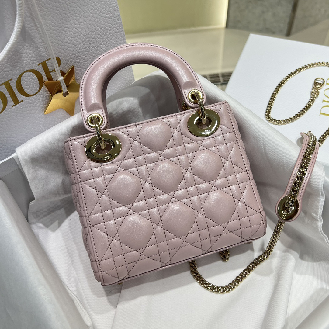 [TOP] Christian Dior Lady Dior Bag Lambskin 17x15x7cm - Pearl Pink