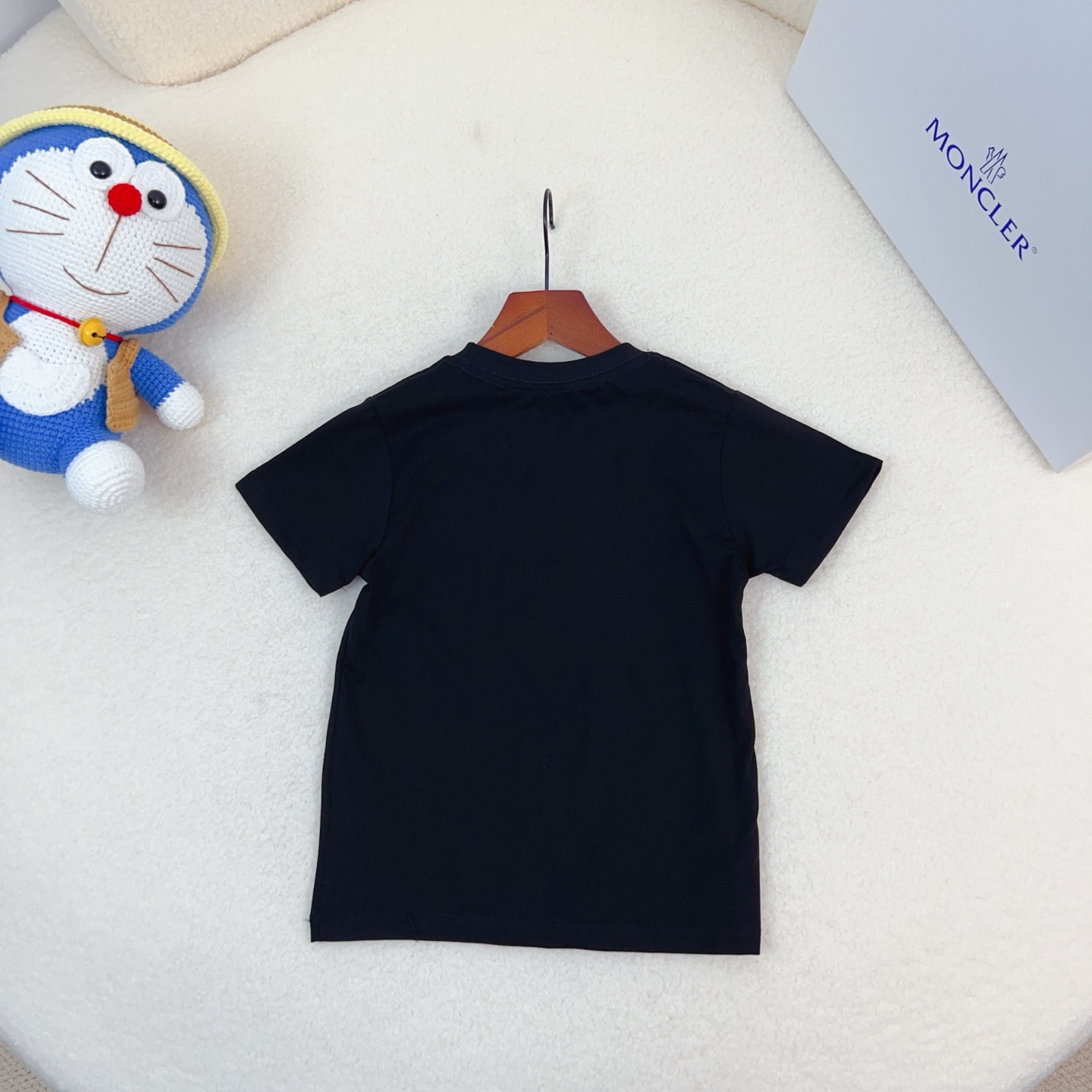 Black Balenciaga Unisex Kids Woven Patch Logo Crew Neck Short Sleeve T-Shirt Cotton Modal Boys Girls Summer Basic Tee Sizes 90-170