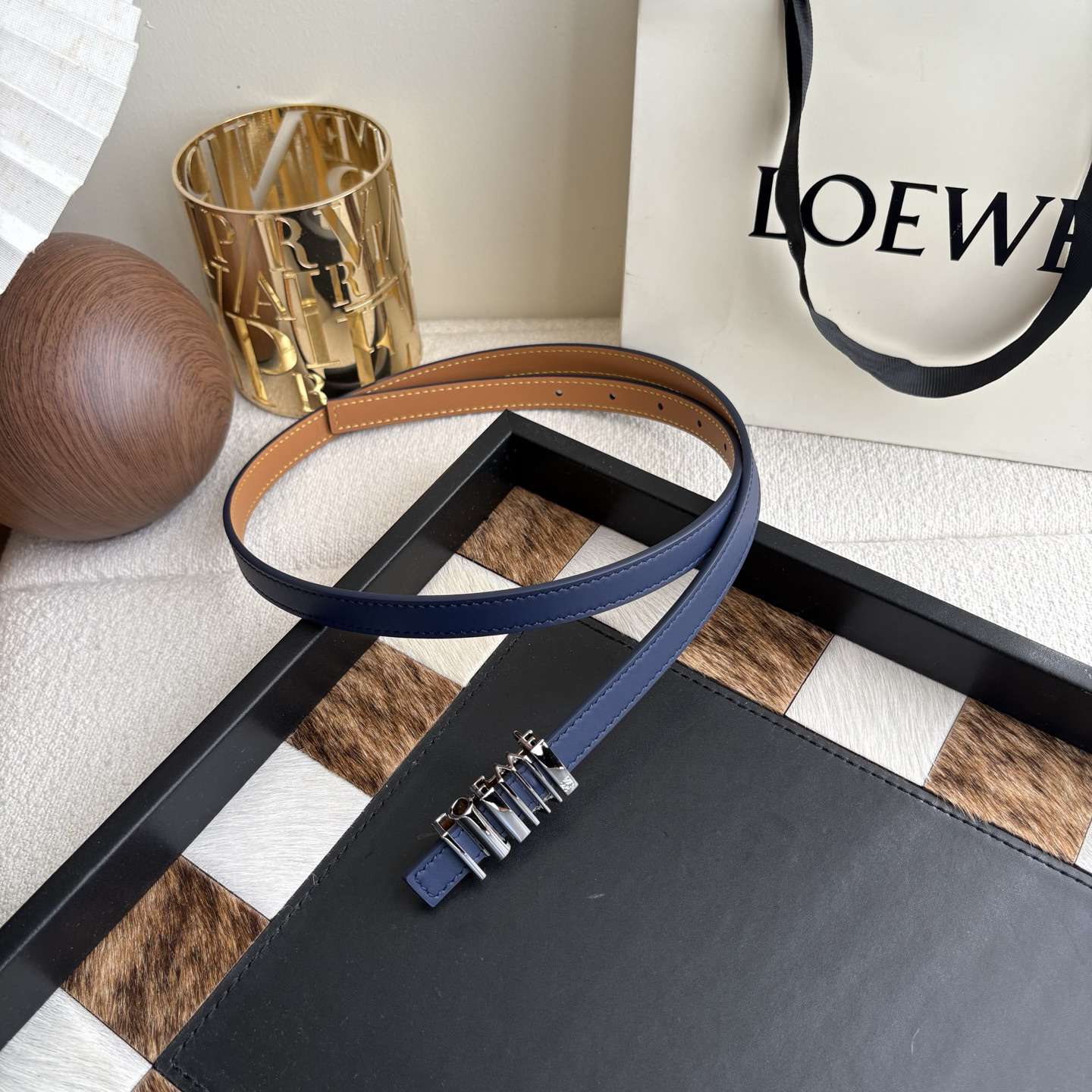 [TOP] LOEWE Leather Belt 1.5 cm - Blue - 711 Luxury