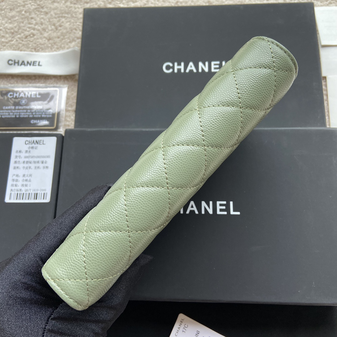 [TOP] CHANEL Long Folding Caviar Wallet 19cm - Green - GHW - 711 Luxury