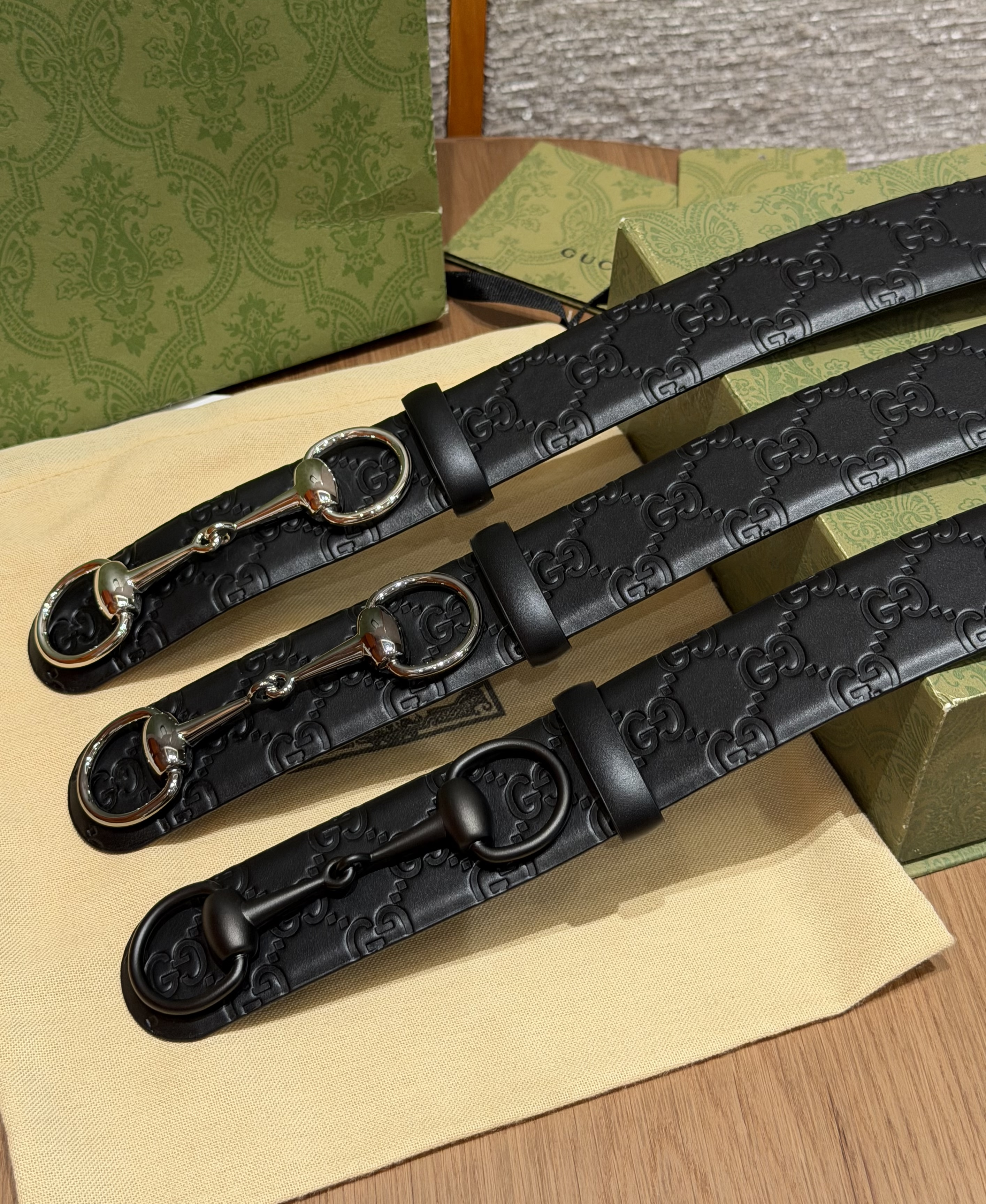Gucci Belt Gucci Horsebit 1955 Belt With GG Enbossed 40 mm#388400 | Nigo Office