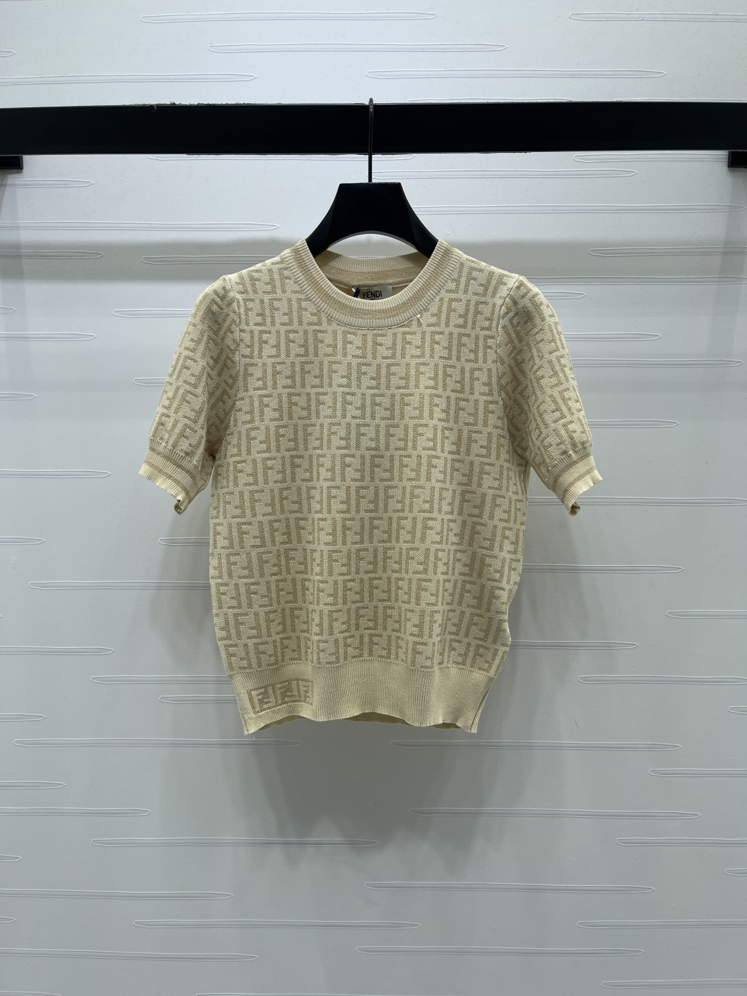 [TOP] FENDI Letter Jacquard Knit Short Sleeve T-shirt - Beige