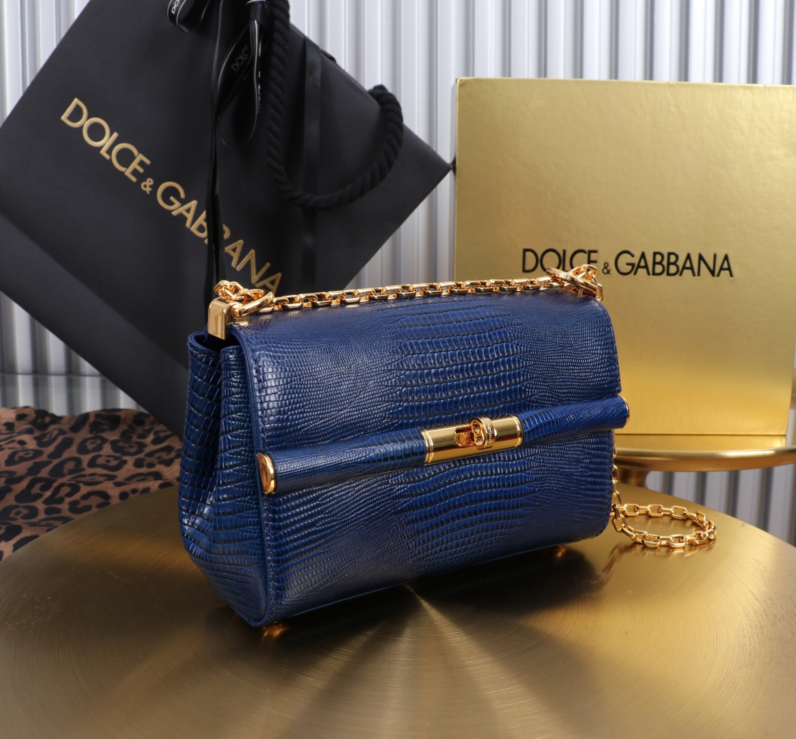 [TOP] Dolce & Gabbana D&G Shoulder Bag with Lizard Print 18x10.6x7cm - Royal Blue - 711 Luxury