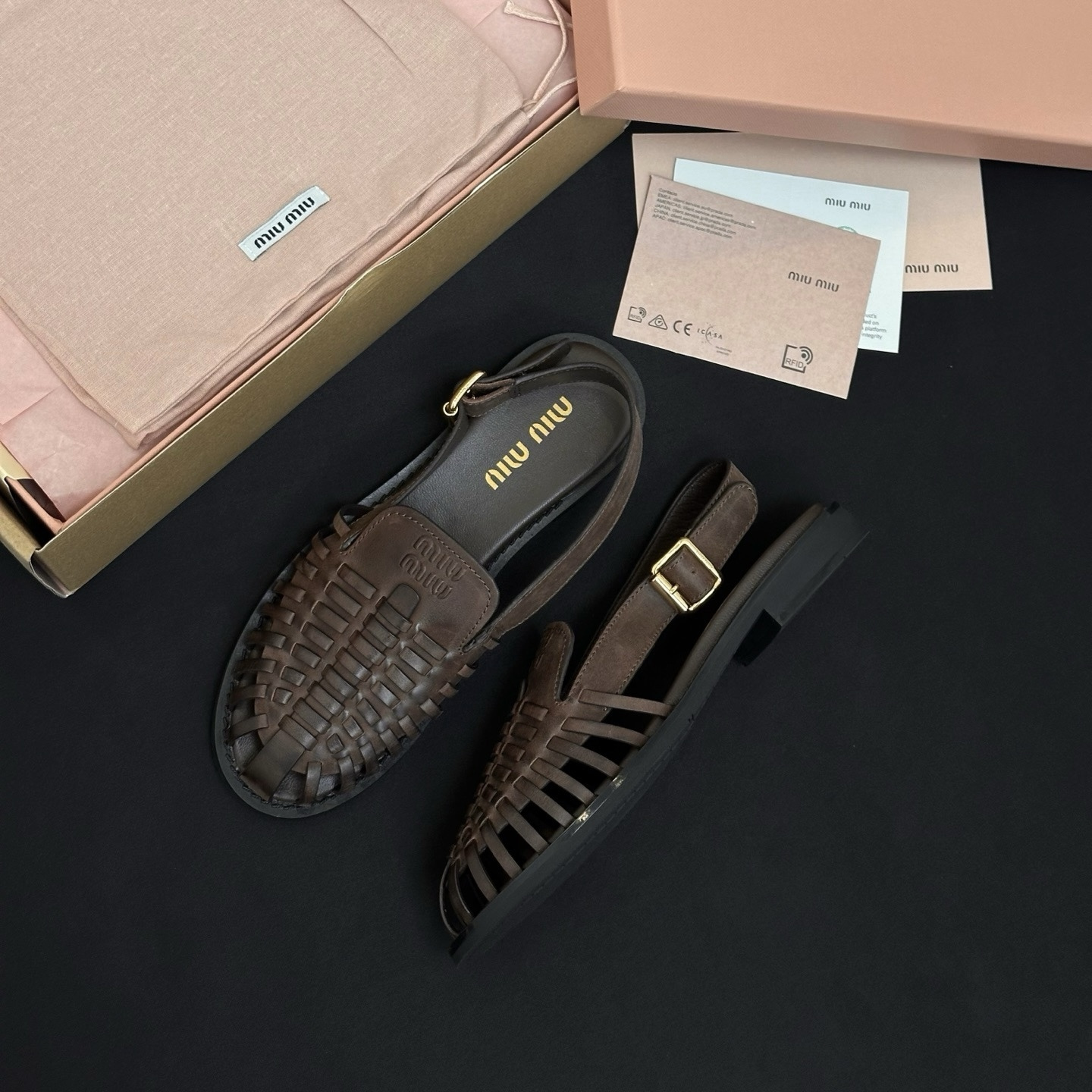 Designer Shoes MiuMiu Coffee Leather Slingback Loafers #386850 View 2 | Nigo Office