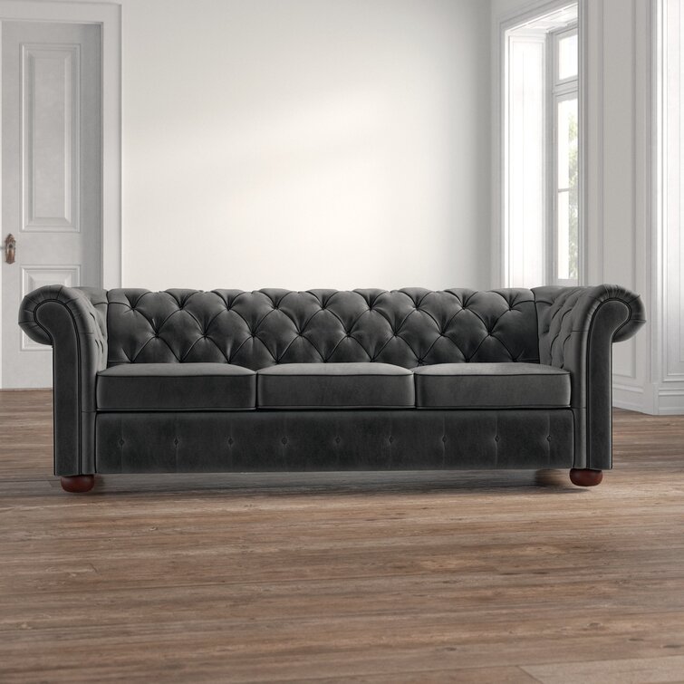 Alena 91.25” Velvet Rolled Arm Chesterfield Sofa
