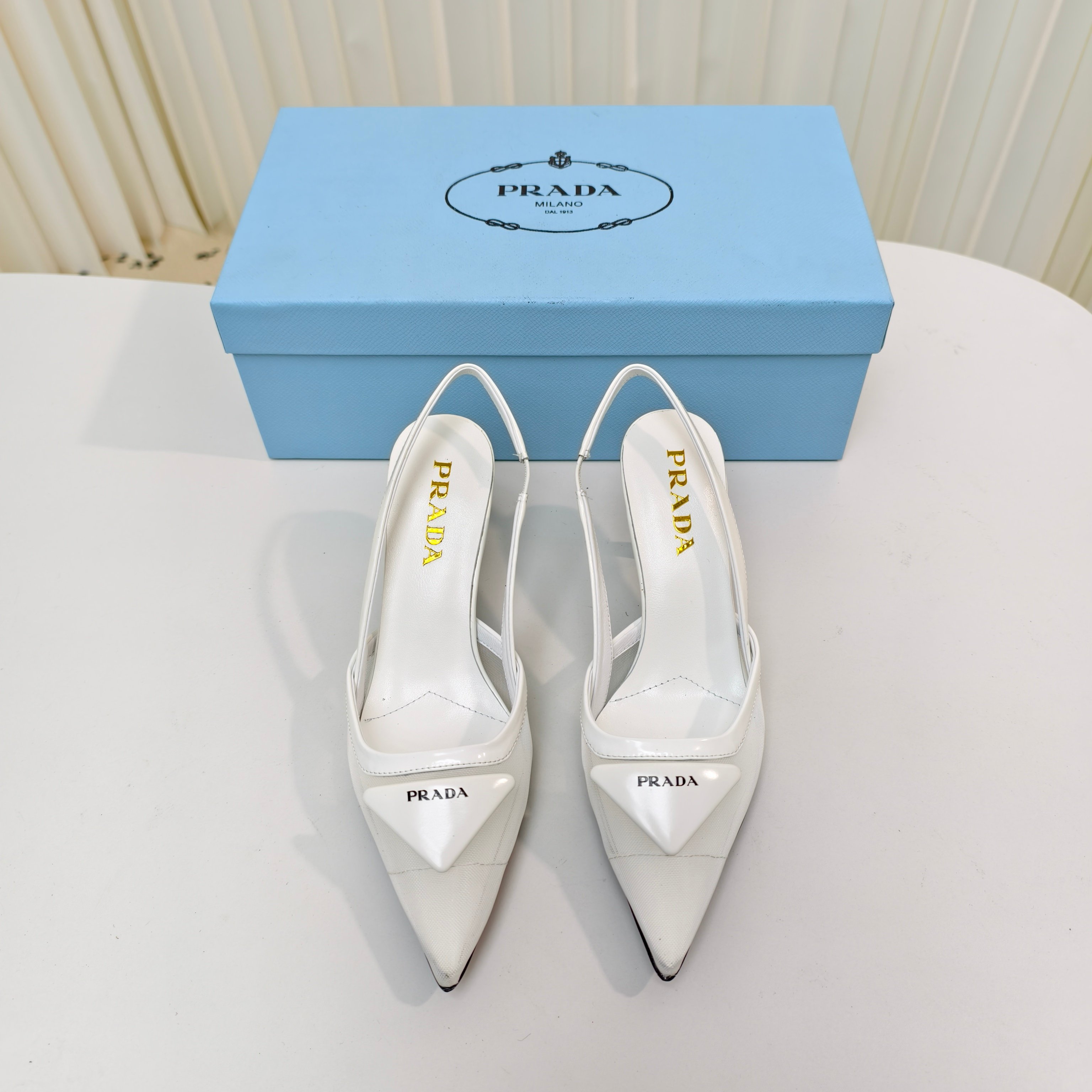 [TOP] PRADA 7.5cm High Heel Mules - White - 711 Luxury