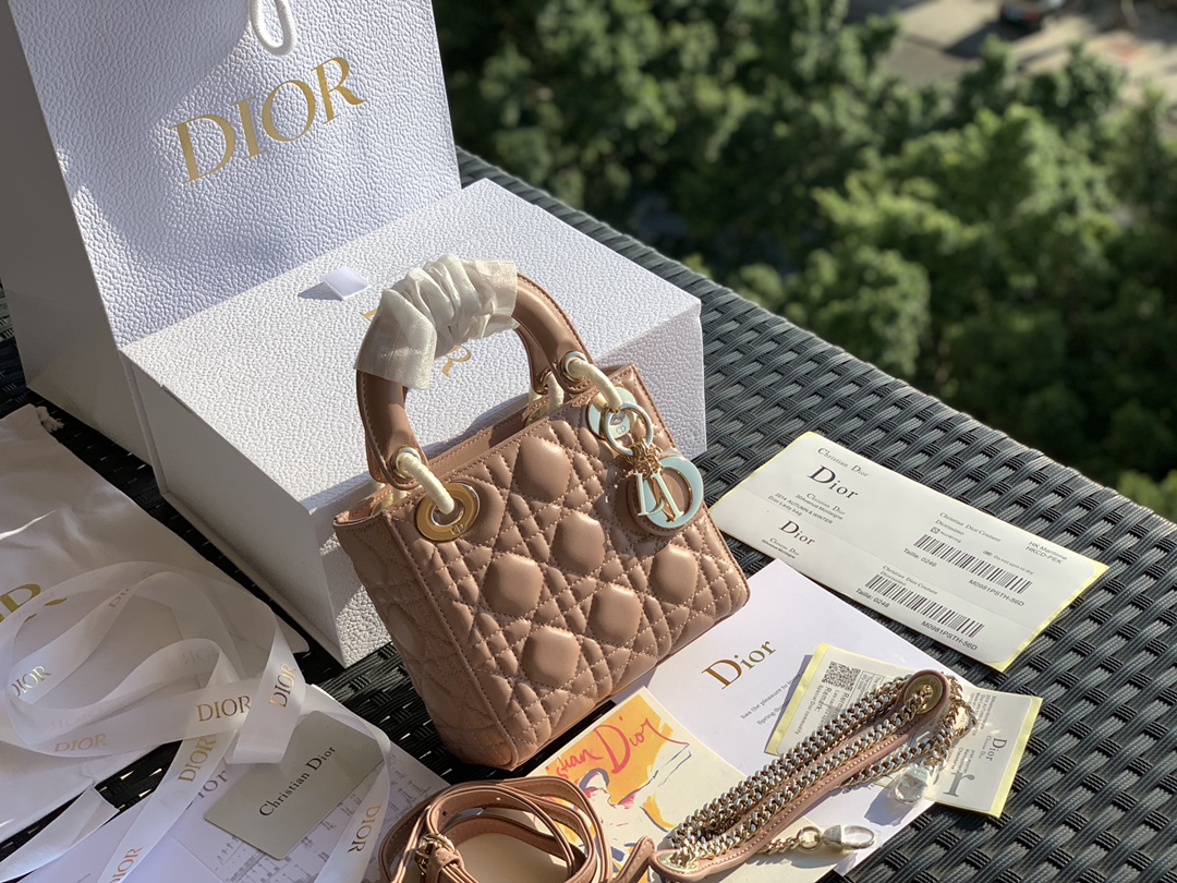 [TOP] Christian Dior Lady Dior Bag Lambskin 17x15x7cm - Pink - 711 Luxury