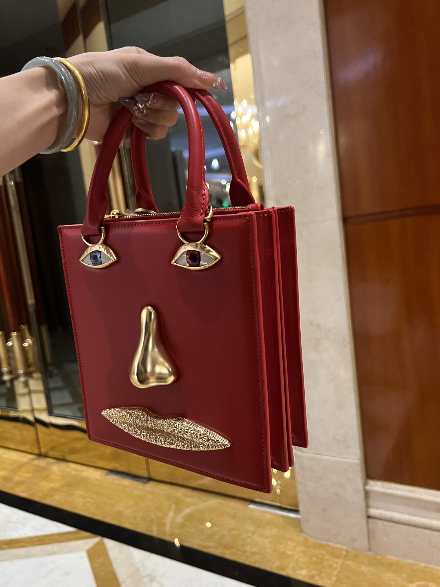 [TOP] Schiaparelli Anatomy Face Bag 20x19x9cm - Red - 711 Luxury