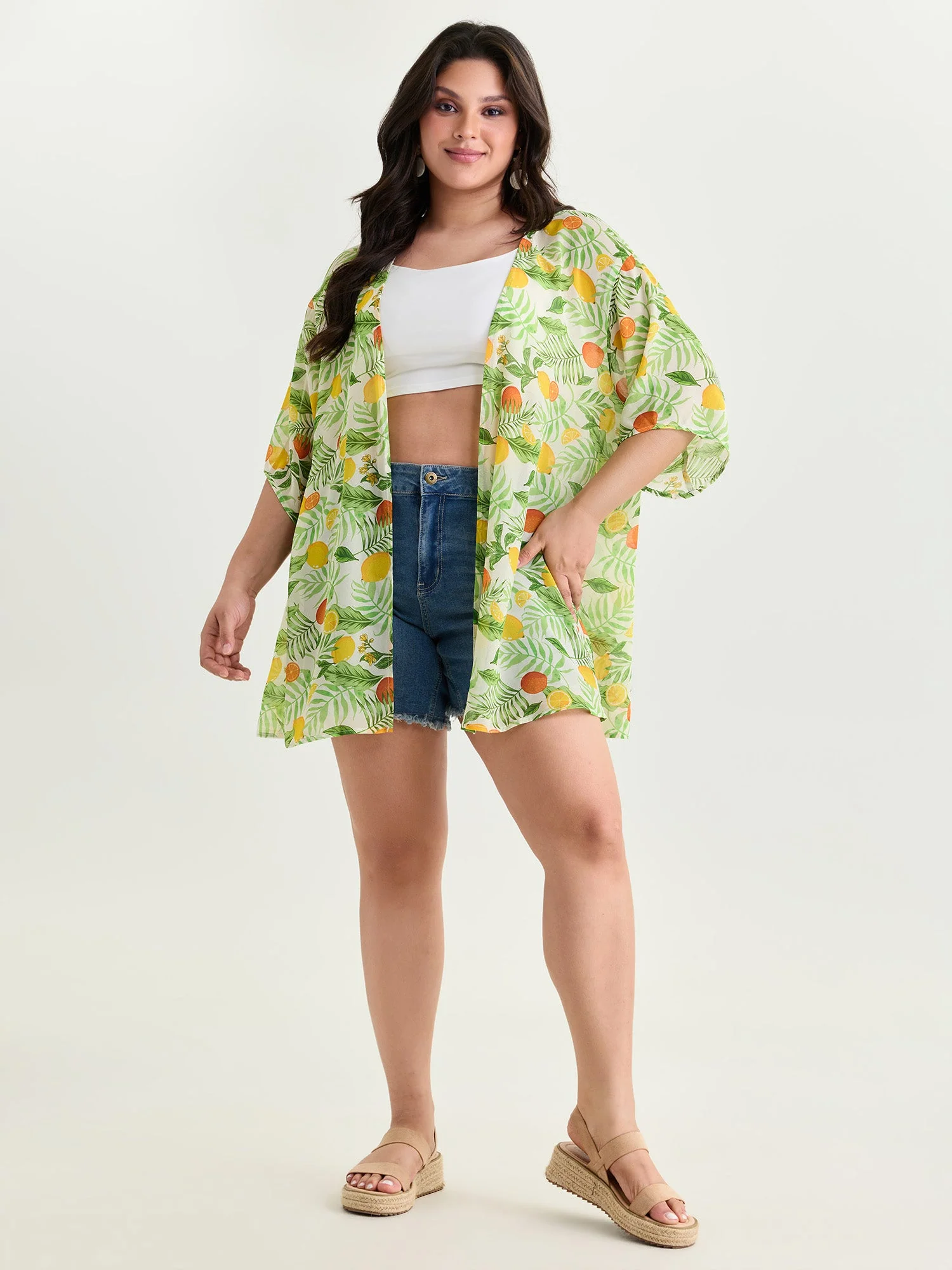 Citrus Print Open-Front Cover-Up