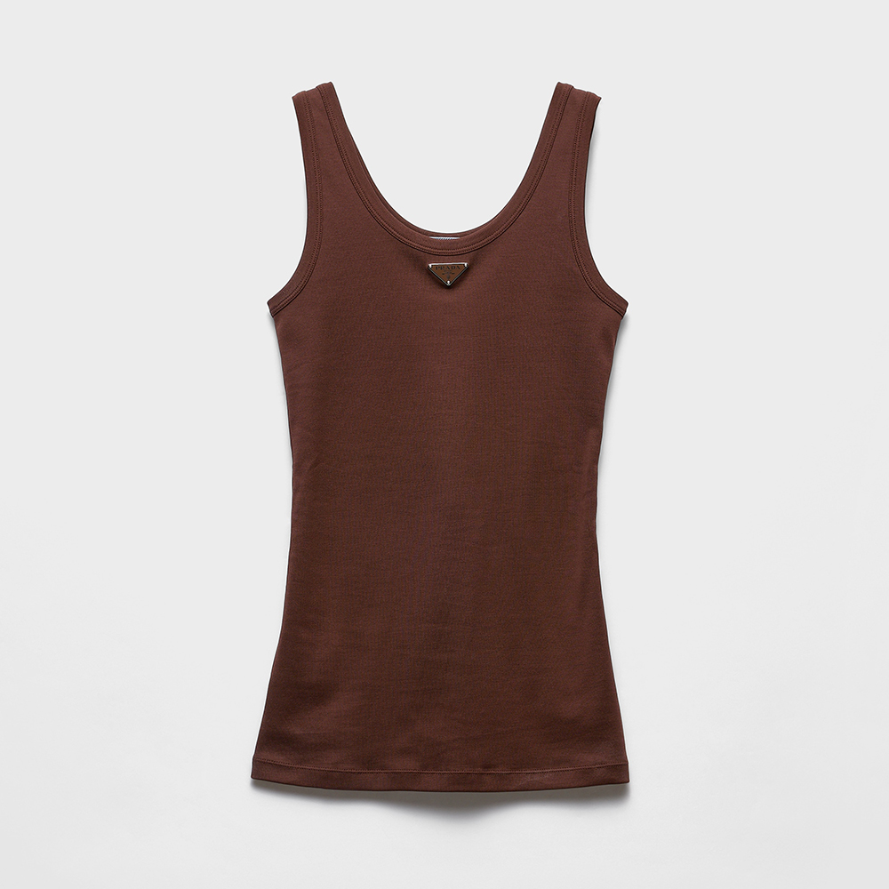 Prada brown Clothing PRADA Cocoa Brown Ribbed Knit Top View 2 | Nigo Office
