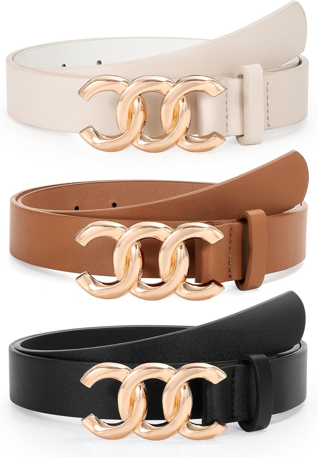 TRIWORKS 3 Pack Women's Belts for Jeans Pants Fashion Waist Belts for Ladies Leather Belts