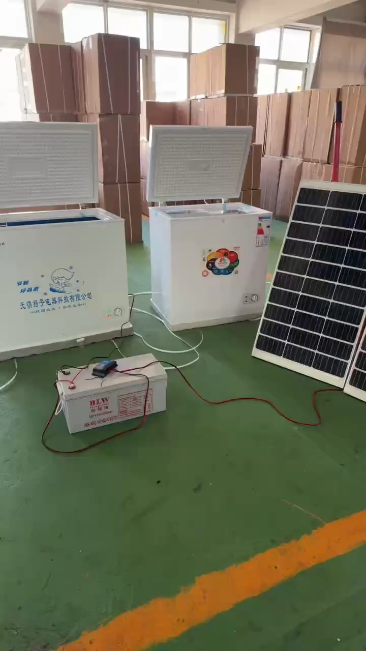 Solar-powered freezer with solar panels and battery