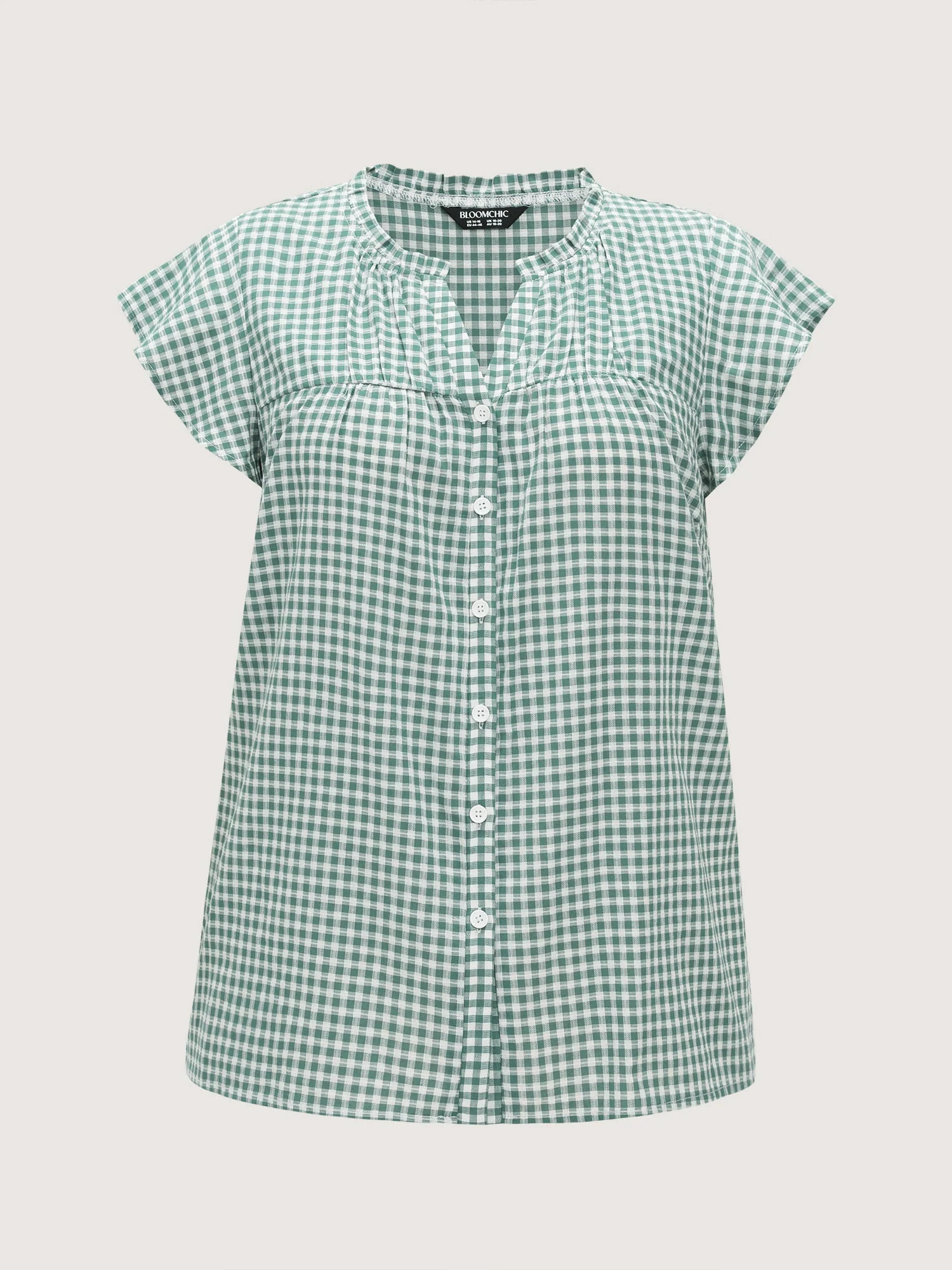Cotton Check Print Ruffled Sleeve Blouse