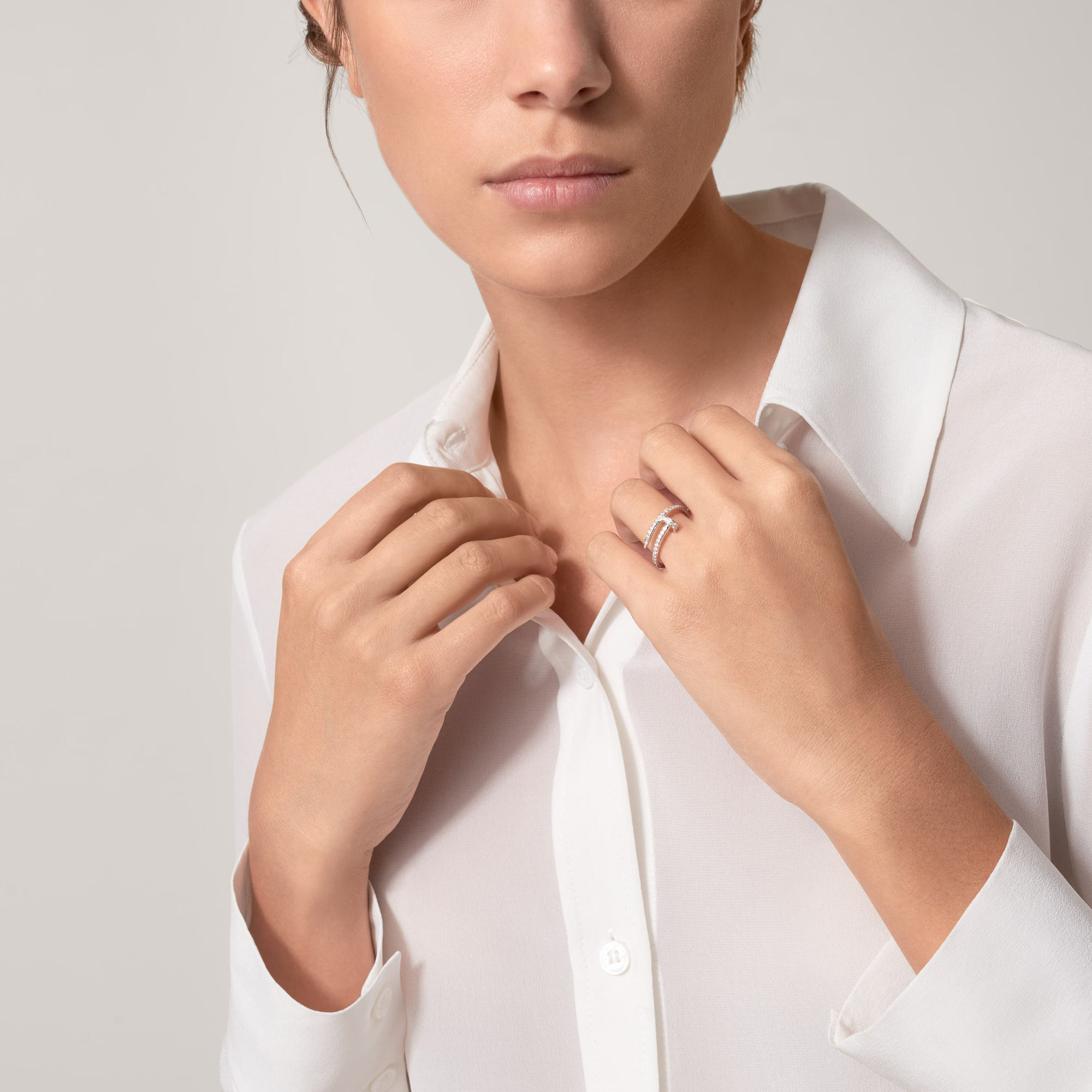 Carty Nails Solo Trace Ring, White Gold ,Moissanite,Small model