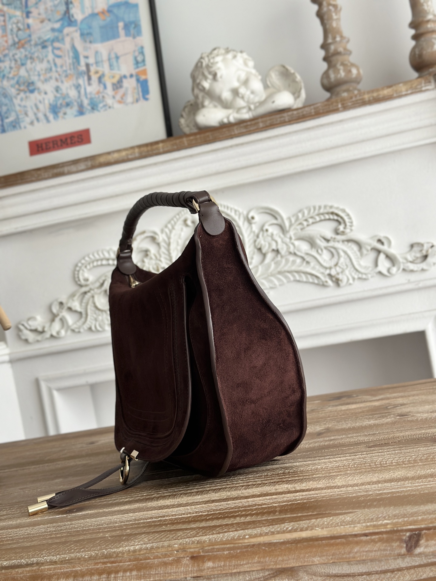 [TOP] Chloe Suede Leather Bag 37*25*9.5cm - Chocolate - 711 Luxury