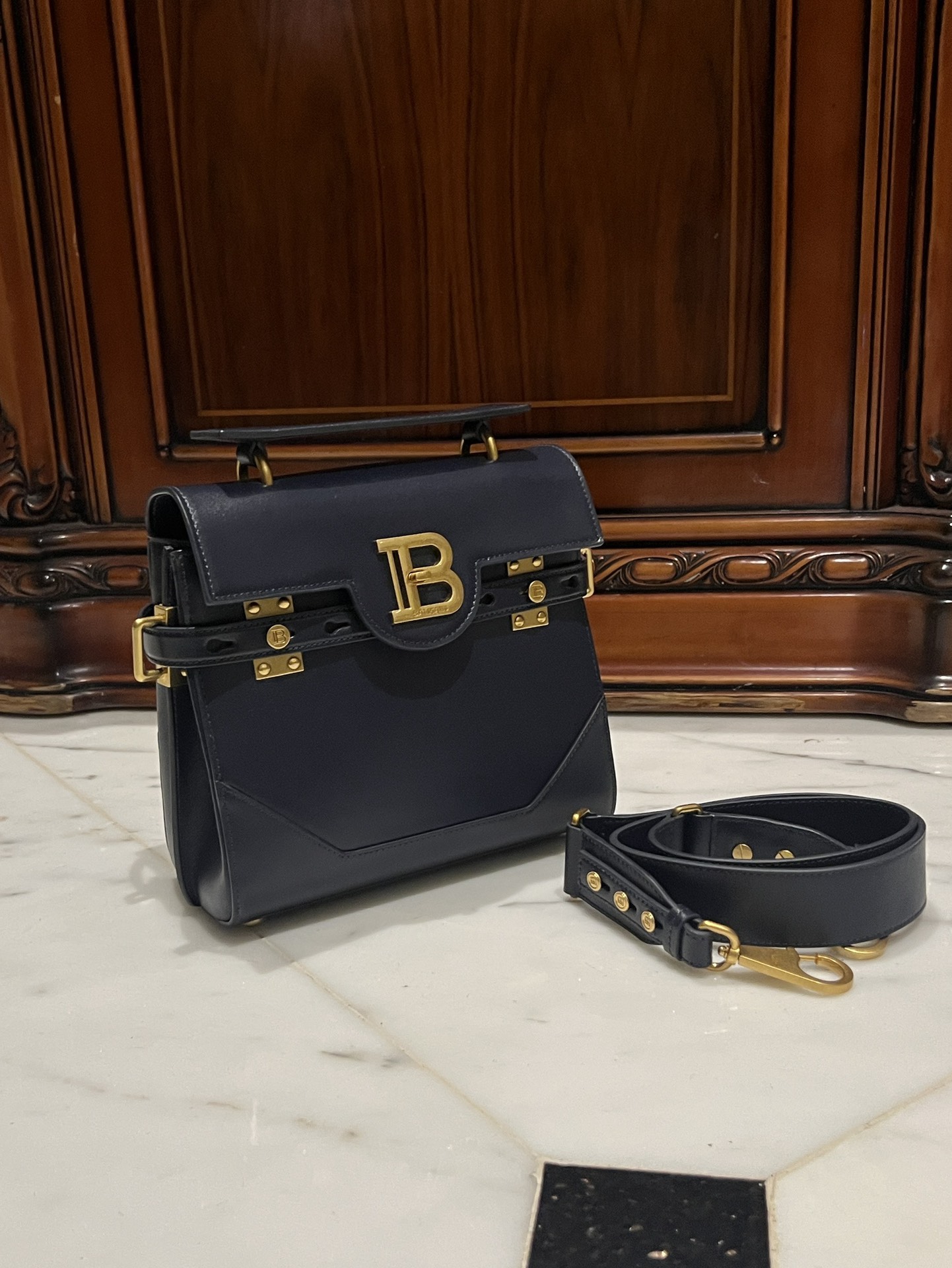 [TOP] BALMAIN Cowhide Bag 23*20*11cm - Dark Blue - 711 Luxury
