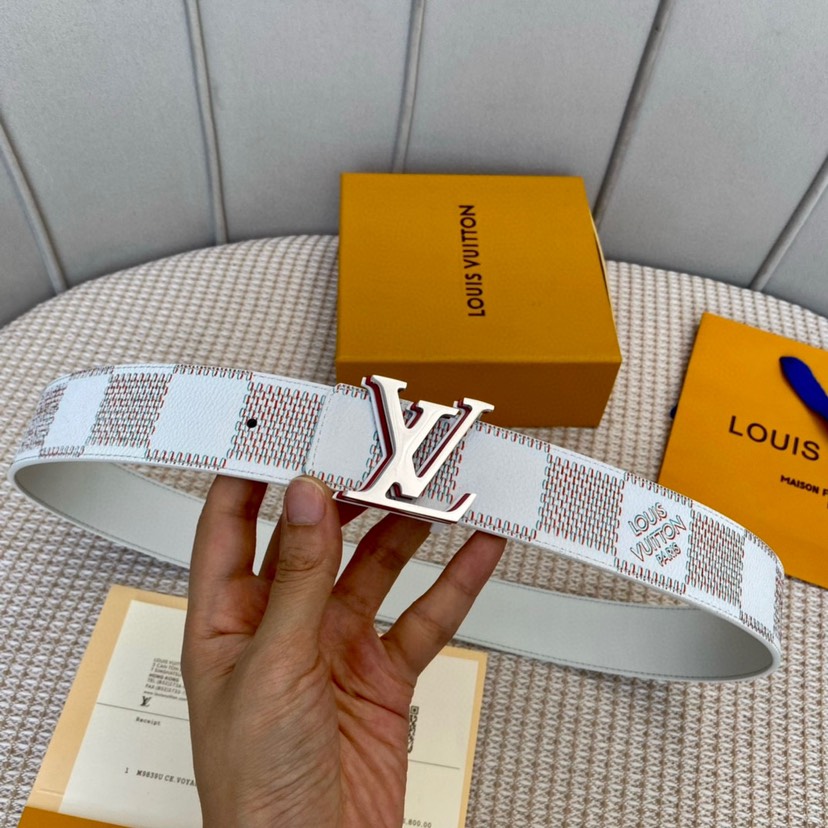 [TOP] Louis Vuitton LV Men's Calfskin Belt  4cm - White - 711 Luxury