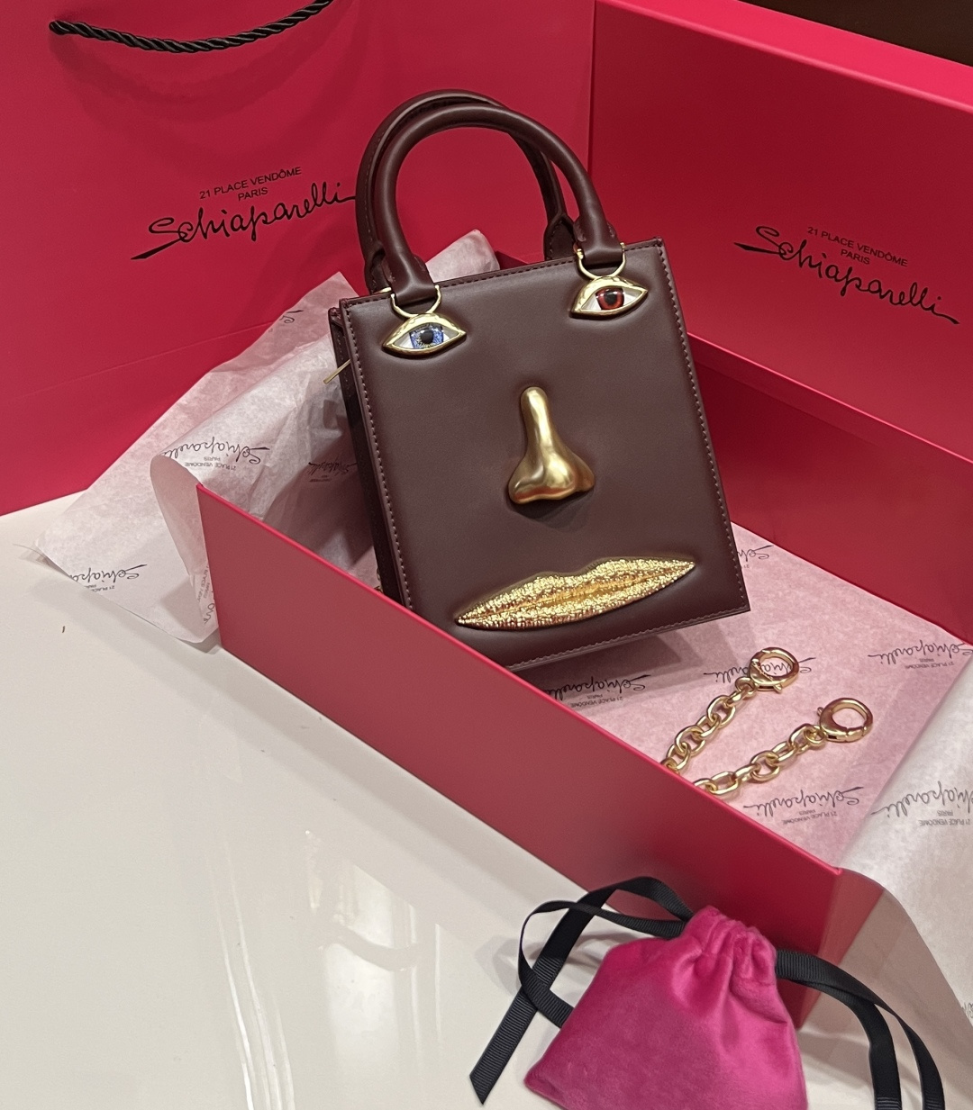 [TOP] Schiaparelli Anatomy Face Bag 17x15x5.5cm - Dark Red - 711 Luxury
