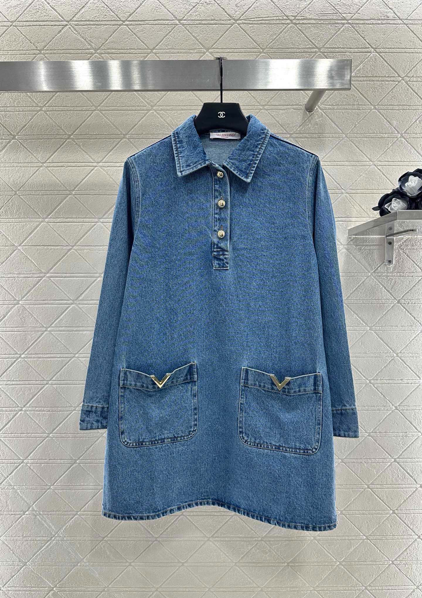[TOP] VALENTINO Denim Collared Dress - Blue