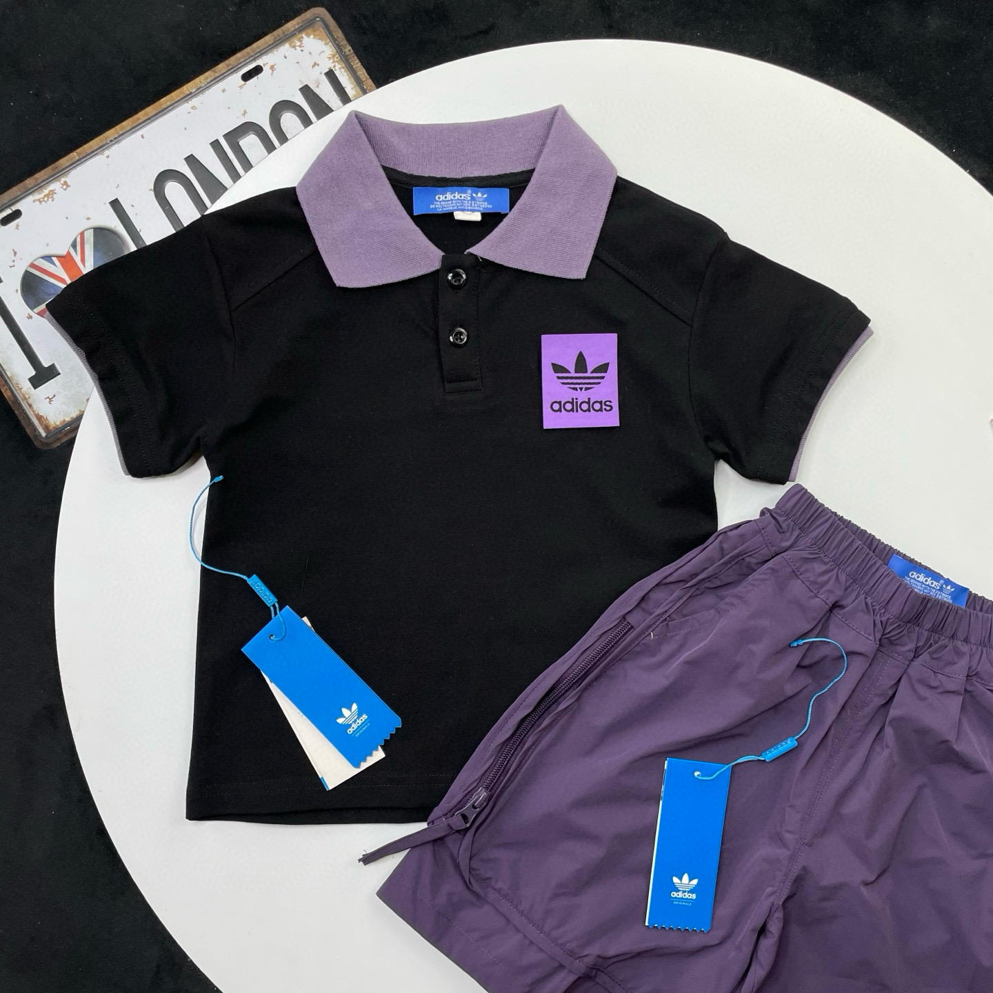 Adidas Kids 2Pcs Polo Shirt & Quick Dry Shorts Outfit For Boys Girls Full Original Tags Sizes 90-160