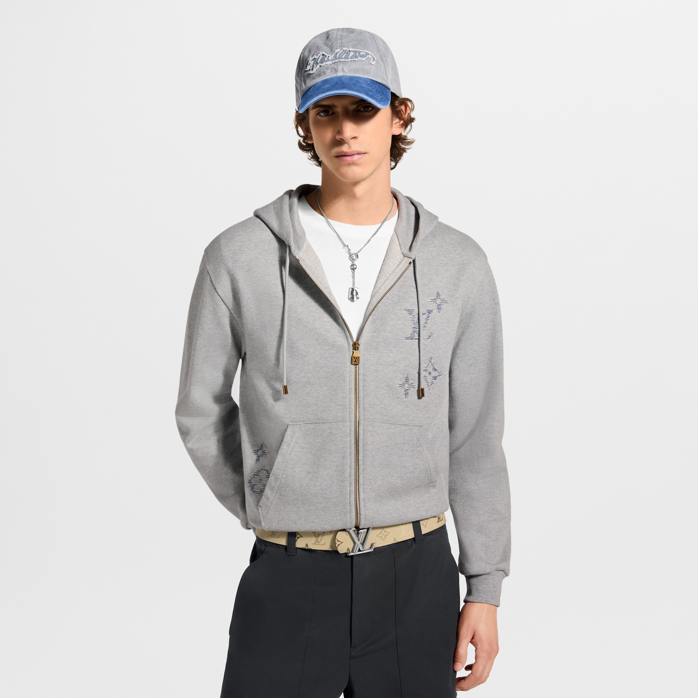 LOUIS VUITTON Embroidered Signature Zipped Hoodie #396966