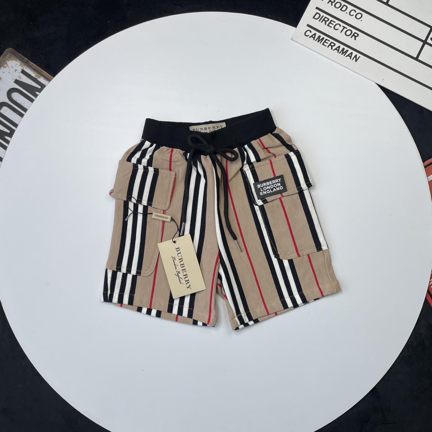 Burberry Unisex Kids Iconic Vintage Stripe French Terry Drawstring Casual Shorts Boys Girls Sizes 90-140, Kids Sweat Shorts