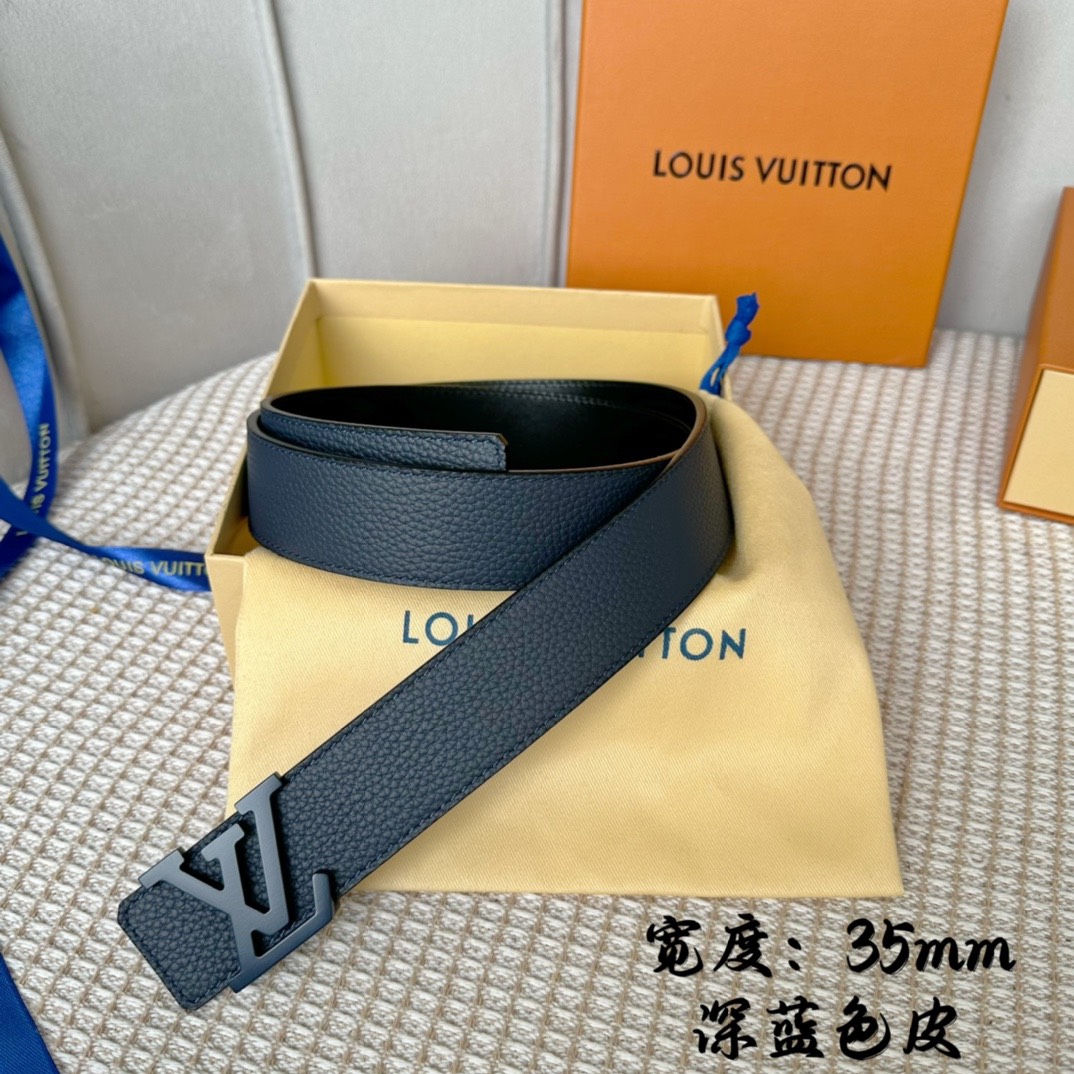 [TOP] Louis Vuitton LV Men's S-lock Belt 3.5 cm - Dark Blue - 711 Luxury