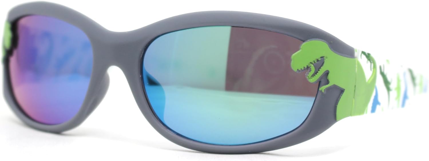 SA106 Boys Color Mirror T-Rex Dinosaur Print Arm Oval Sport Sunglasses