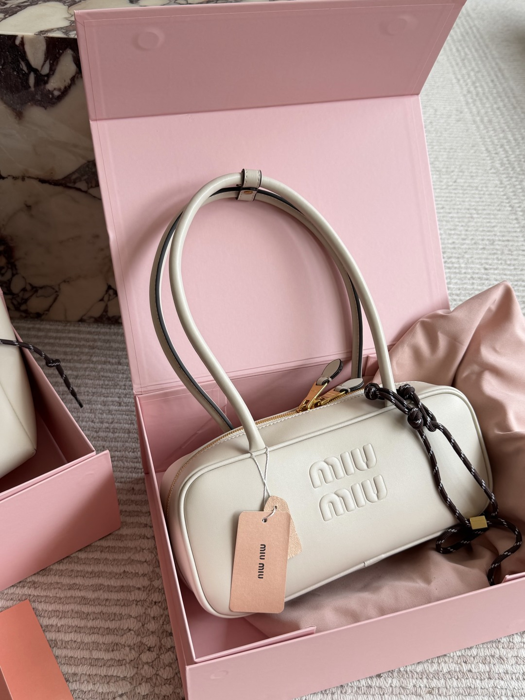 Miu Miu Bowling Bag White Leather with Gold-tone Hardware (Replica)