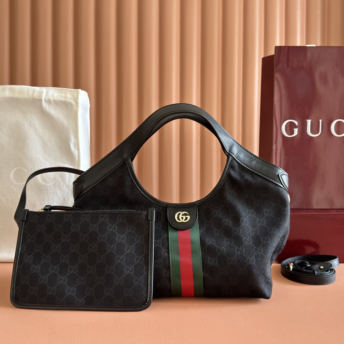 [TOP] GUCCI Giglio Tote Bag 25x20x15cm - Black