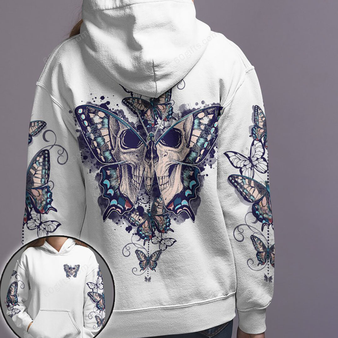 Casual Butterfly Skull Print Women's Hoodie