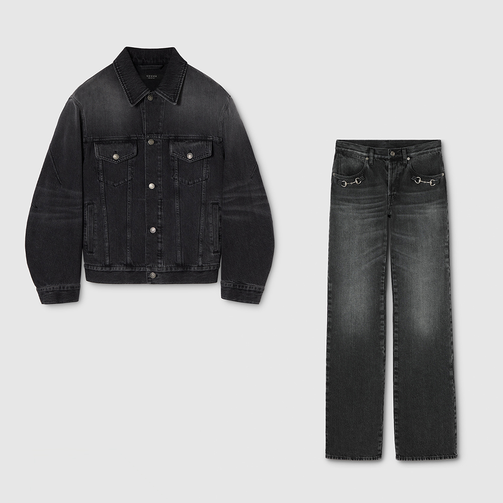GUCCI Washed Certified Cotton Denim Jacket and Pants in Dark Grey #396911